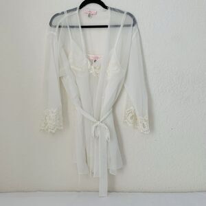 VTG Oscar de la Renta Pink Label Chemise Slip Gown & Robe M Sheer White Bridal